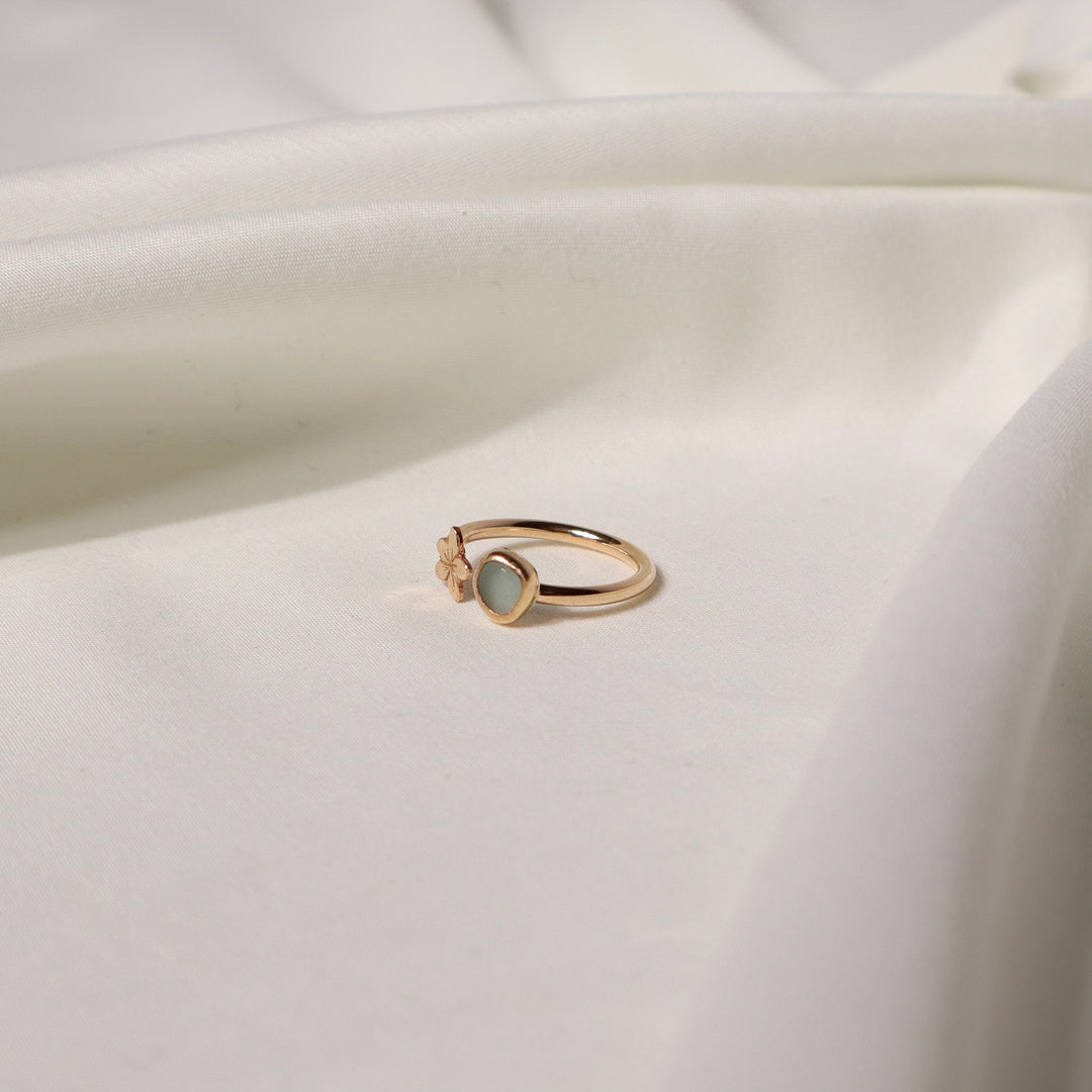 Seaglass Plumeria Cuff Ring - Size 7.5