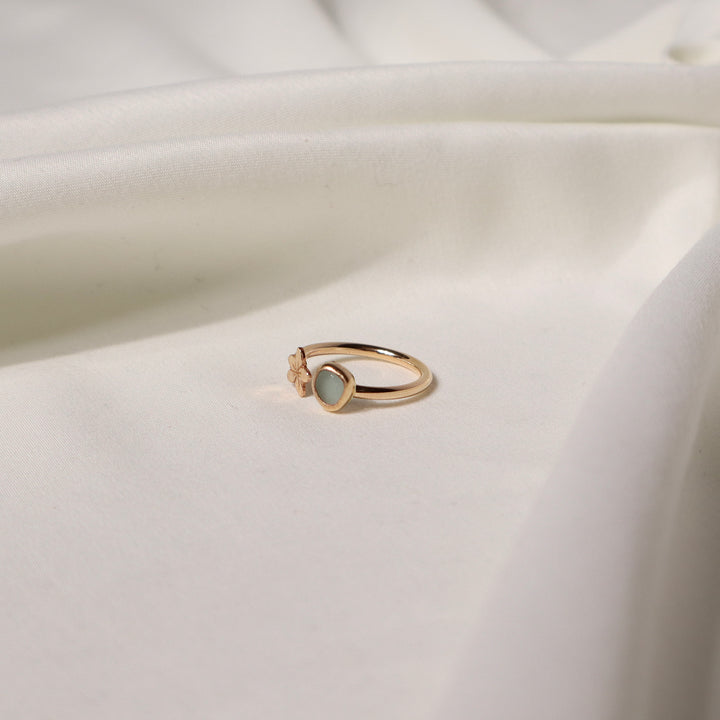 Seaglass Plumeria Cuff Ring - Size 7.5