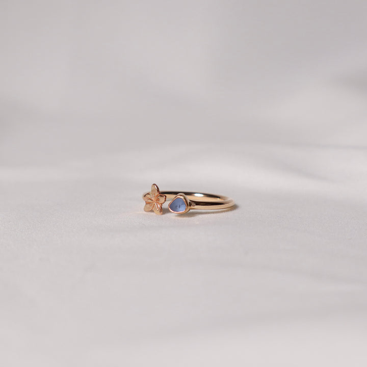 Seaglass Plumeria Cuff Ring - Size 9.5