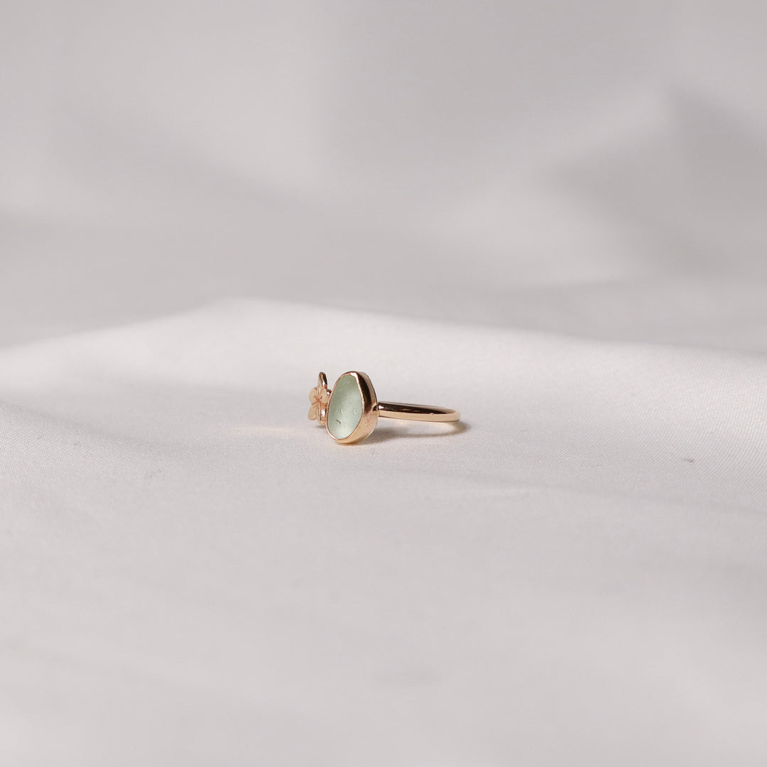 Seaglass Plumeria Cuff Ring - Size 6.5