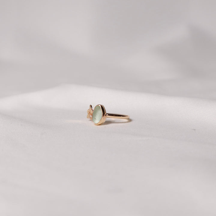 Seaglass Plumeria Cuff Ring - Size 6.5