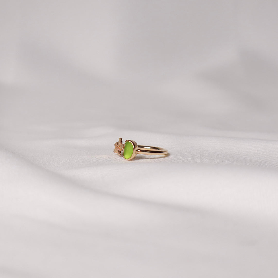 Seaglass Plumeria Cuff Ring - Size 9