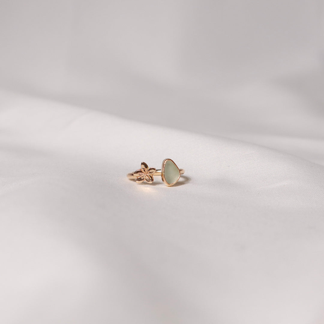 Seaglass Plumeria Cuff Ring - Size 5.5