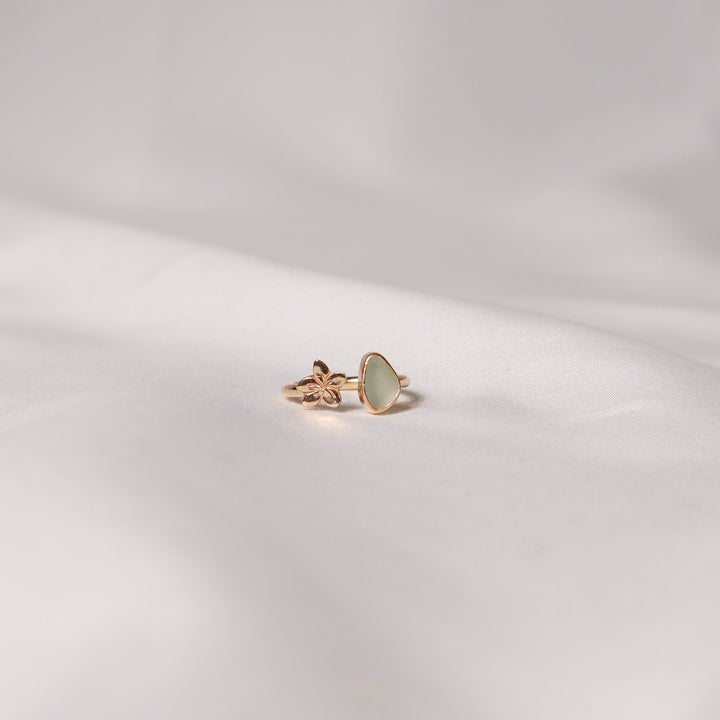 Seaglass Plumeria Cuff Ring - Size 5.5