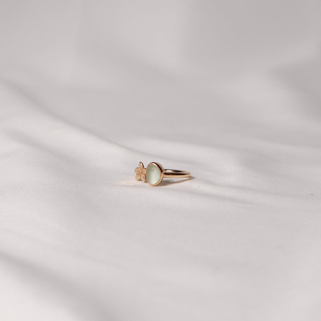 Seaglass Plumeria Cuff Ring - Size 7