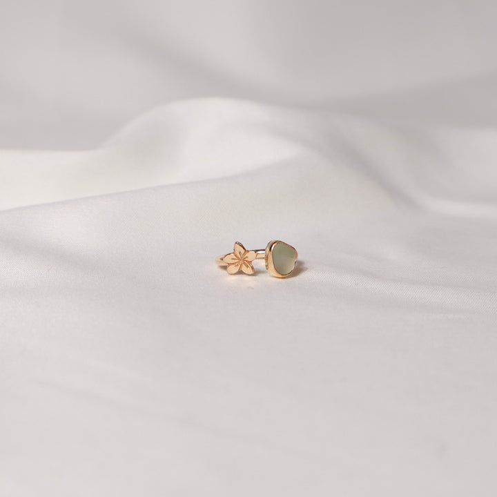 Seaglass Plumeria Cuff Ring - Size 4