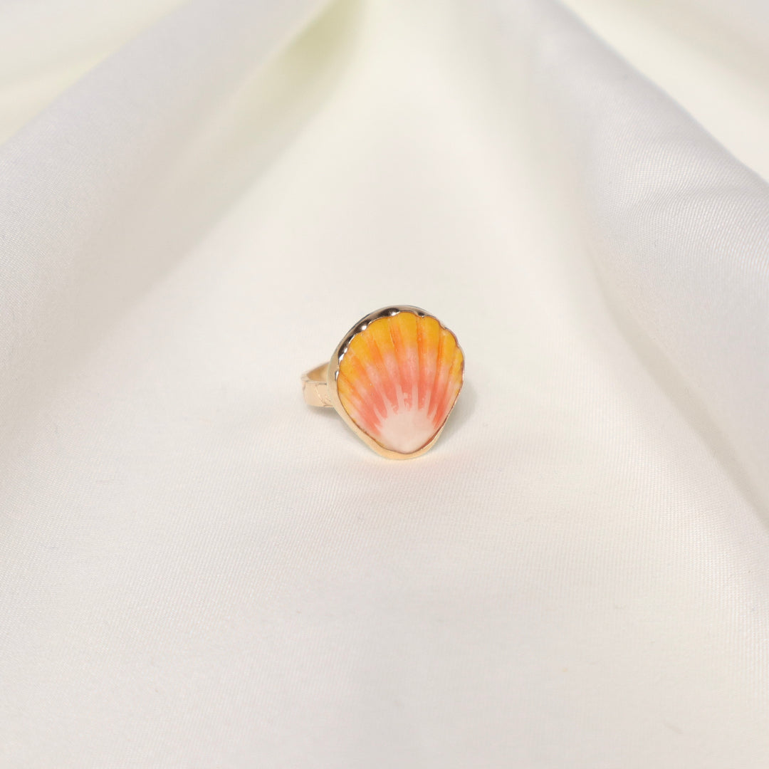 Sunrise Shell Plumeria Ring - Size 5