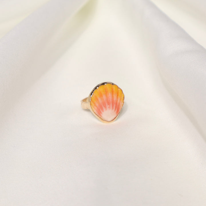 Sunrise Shell Plumeria Ring - Size 5