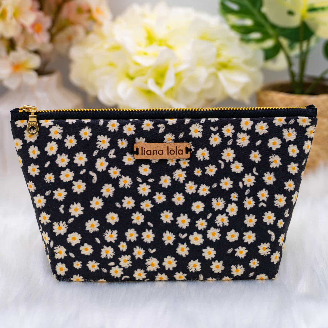 Accessory Pouch in Mini Daisies Black - Liana Lola