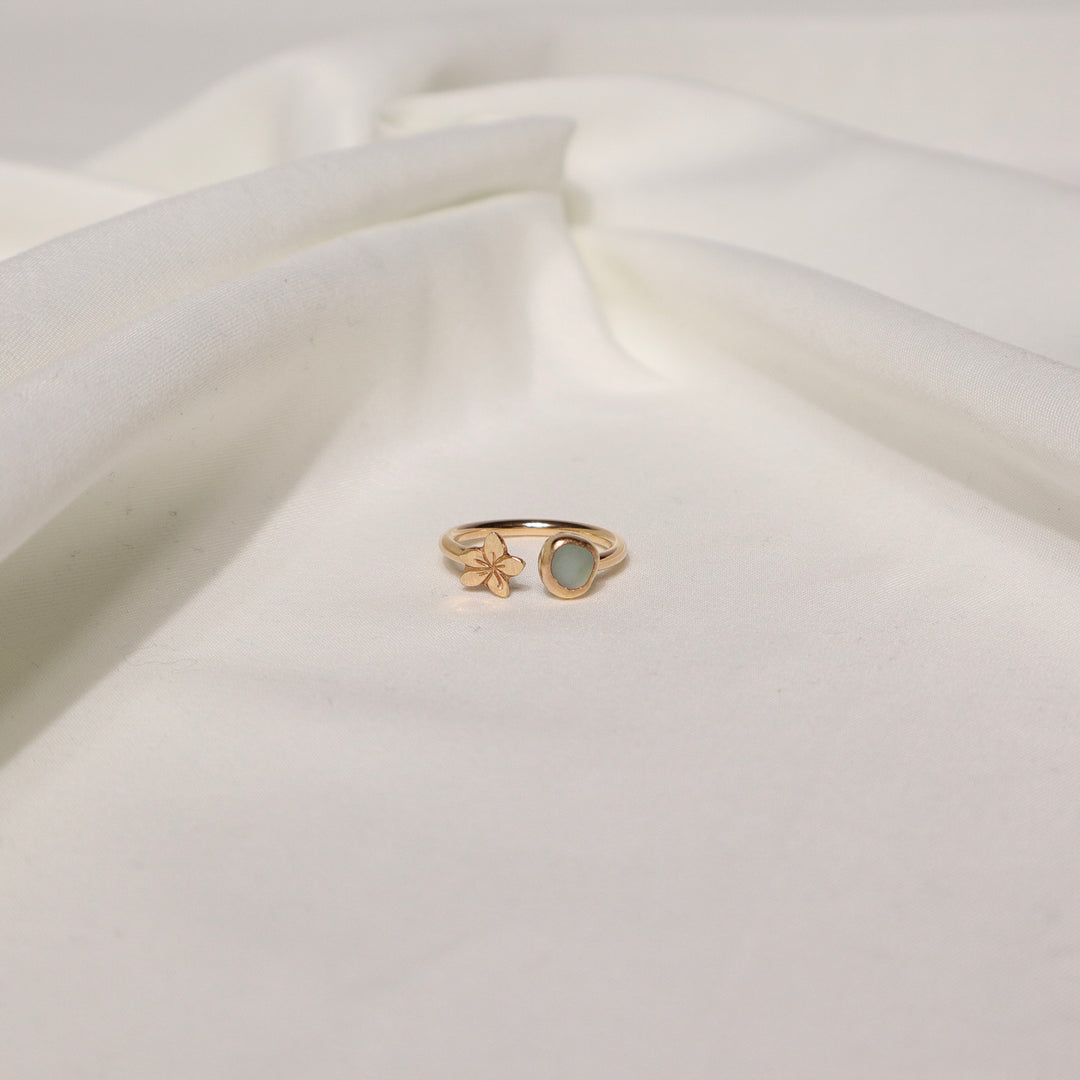 Seaglass Plumeria Cuff Ring - Size 7.5