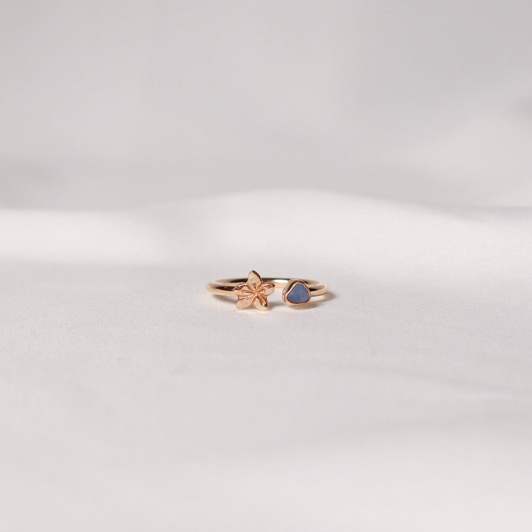 Seaglass Plumeria Cuff Ring - Size 9.5
