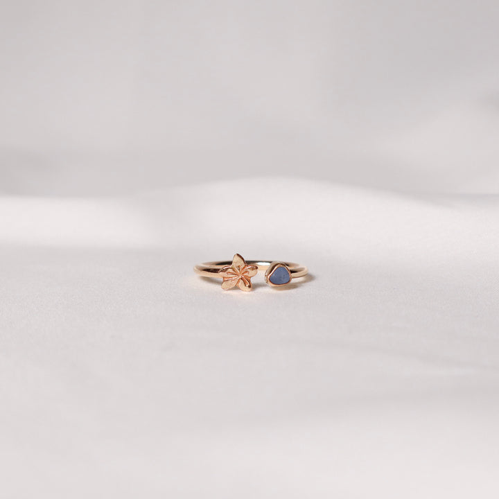 Seaglass Plumeria Cuff Ring - Size 9.5