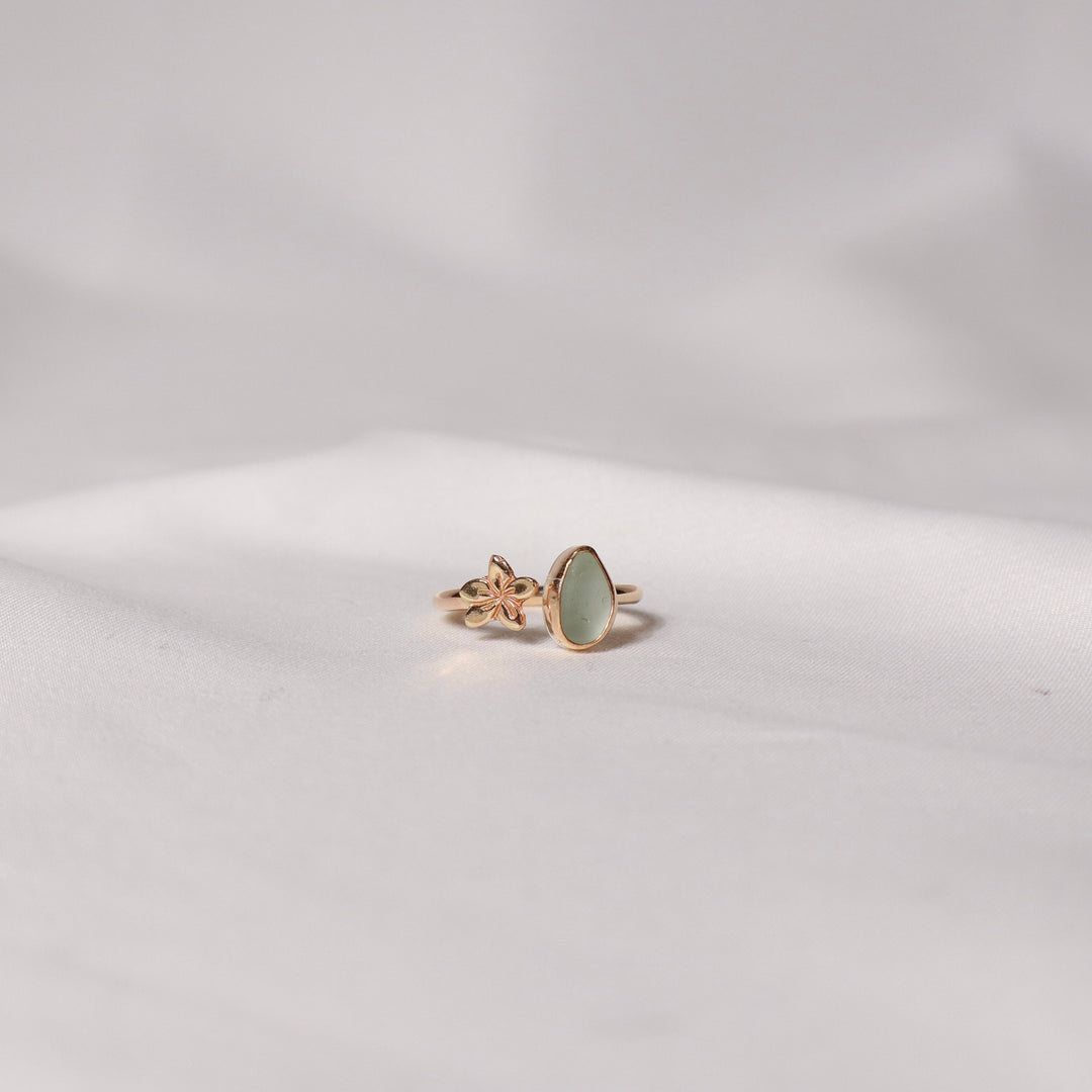 Seaglass Plumeria Cuff Ring - Size 6.5