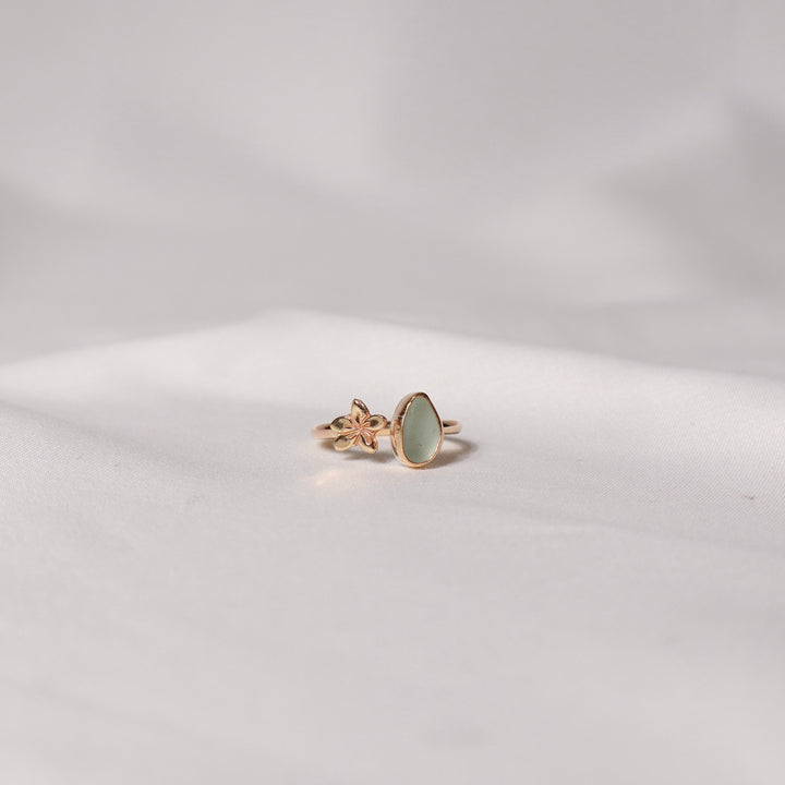 Seaglass Plumeria Cuff Ring - Size 6.5