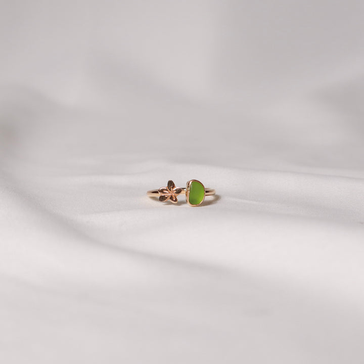 Seaglass Plumeria Cuff Ring - Size 9