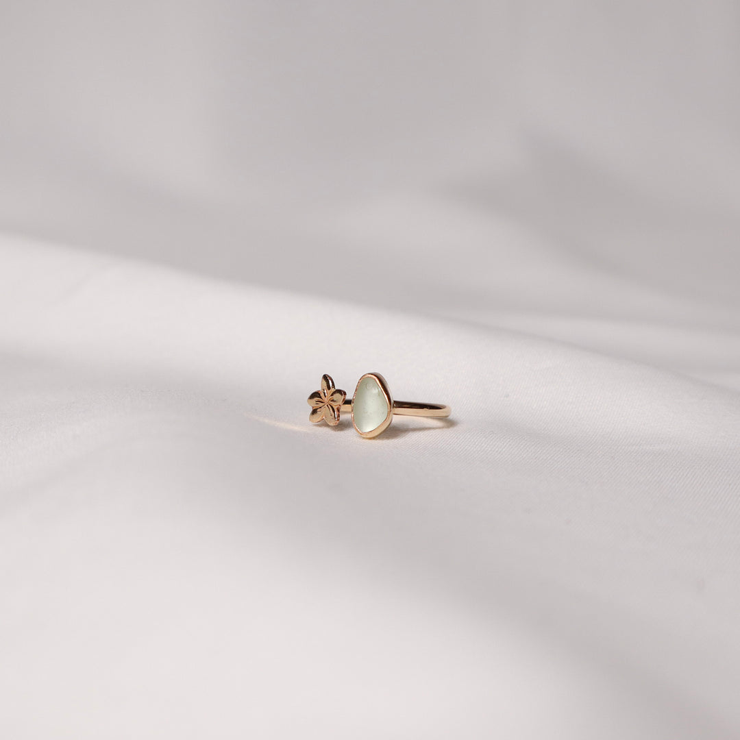 Seaglass Plumeria Cuff Ring - Size 5.5