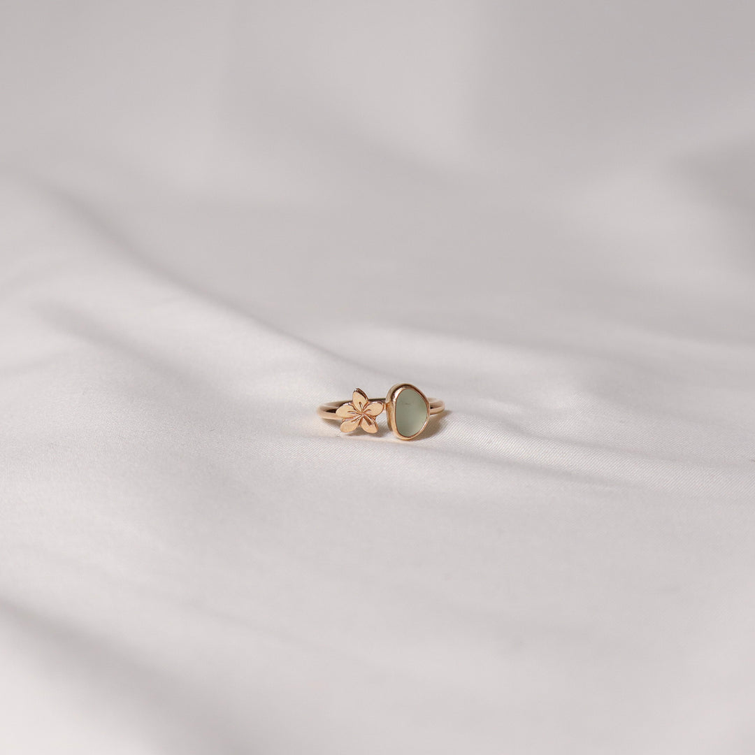Seaglass Plumeria Cuff Ring - Size 7