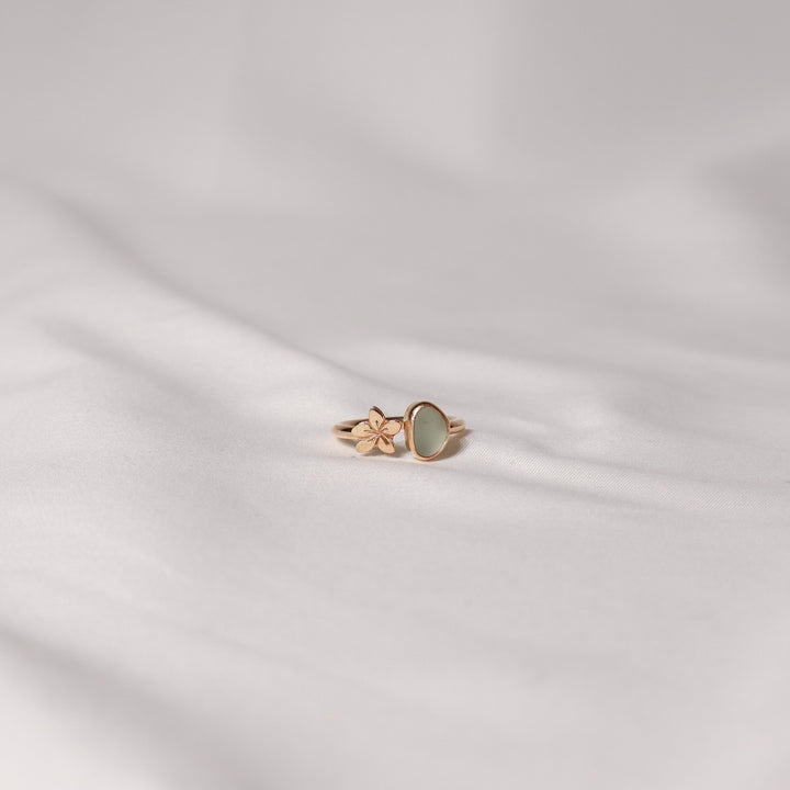 Seaglass Plumeria Cuff Ring - Size 7