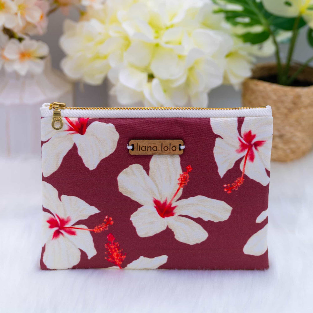 Mini Pouch in Hibiscus Maroon White - Liana Lola