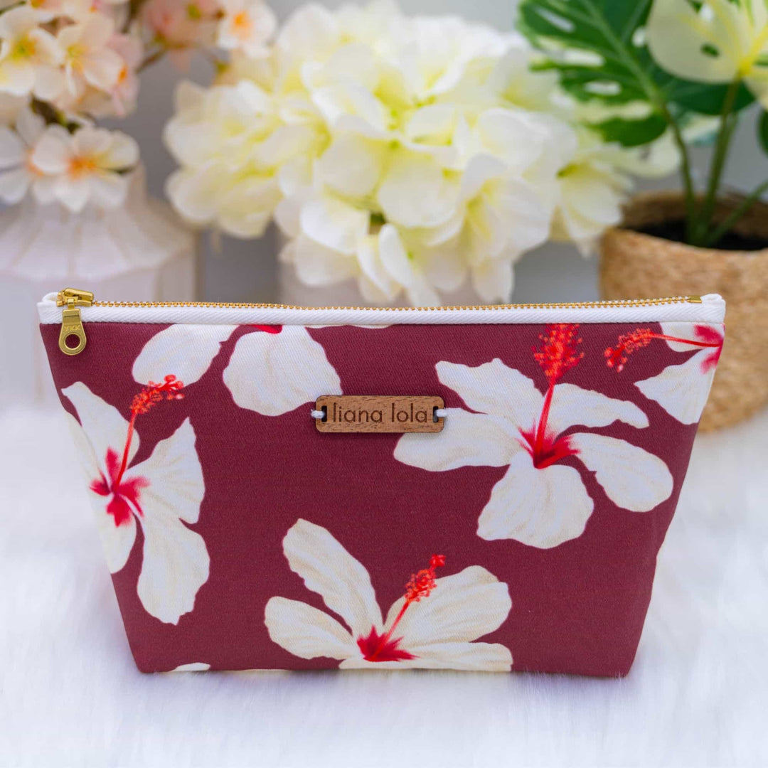 Accessory Pouch in Hibiscus Maroon White - Liana Lola