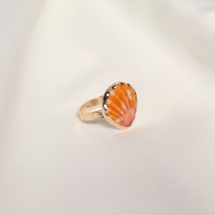 Sunrise Shell Plumeria Ring - Size 8