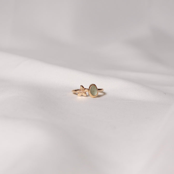 Seaglass Plumeria Cuff Ring - Size 7.5
