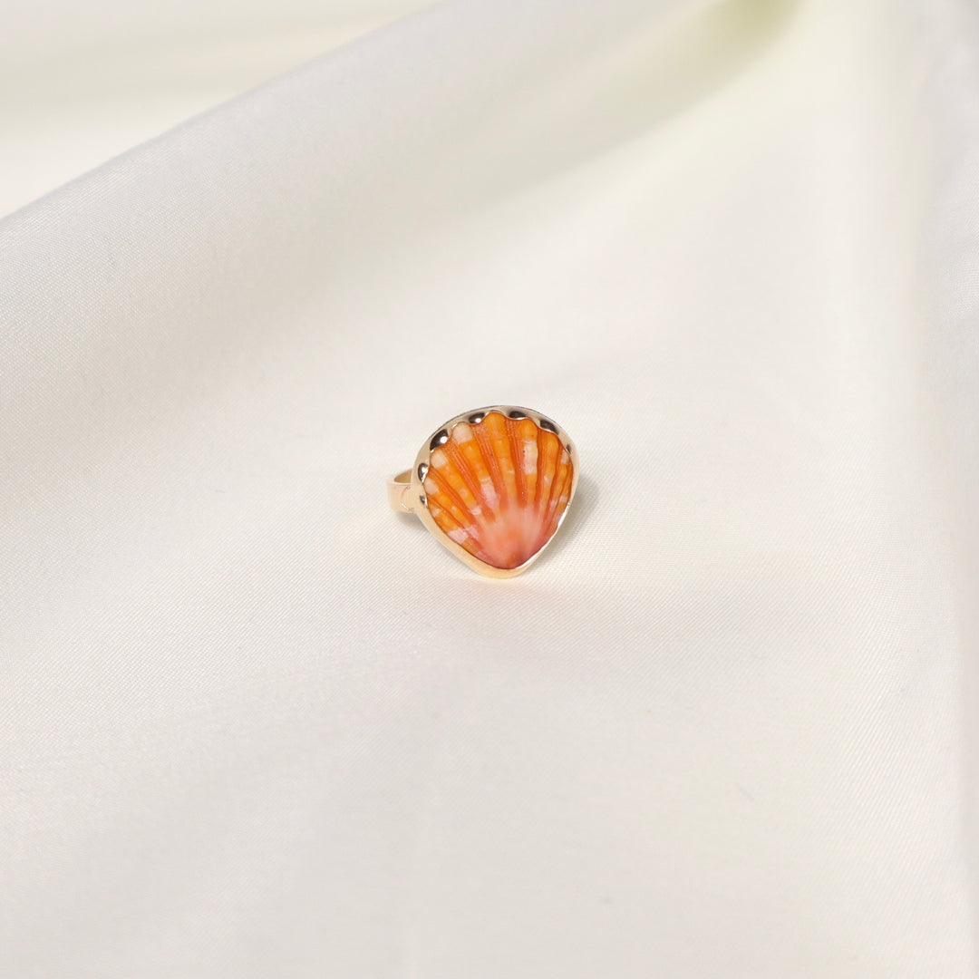 Sunrise Shell Plumeria Ring - Size 8
