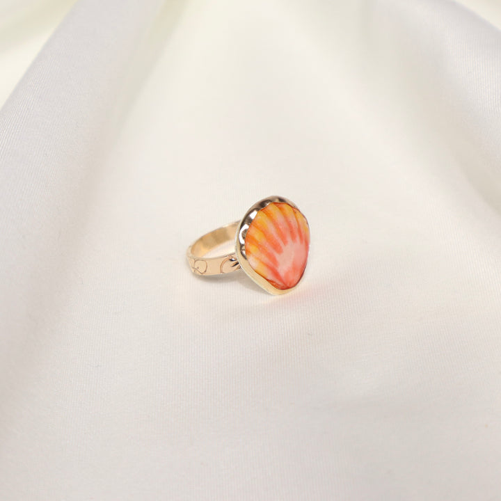Sunrise Shell Plumeria Ring - Size 7