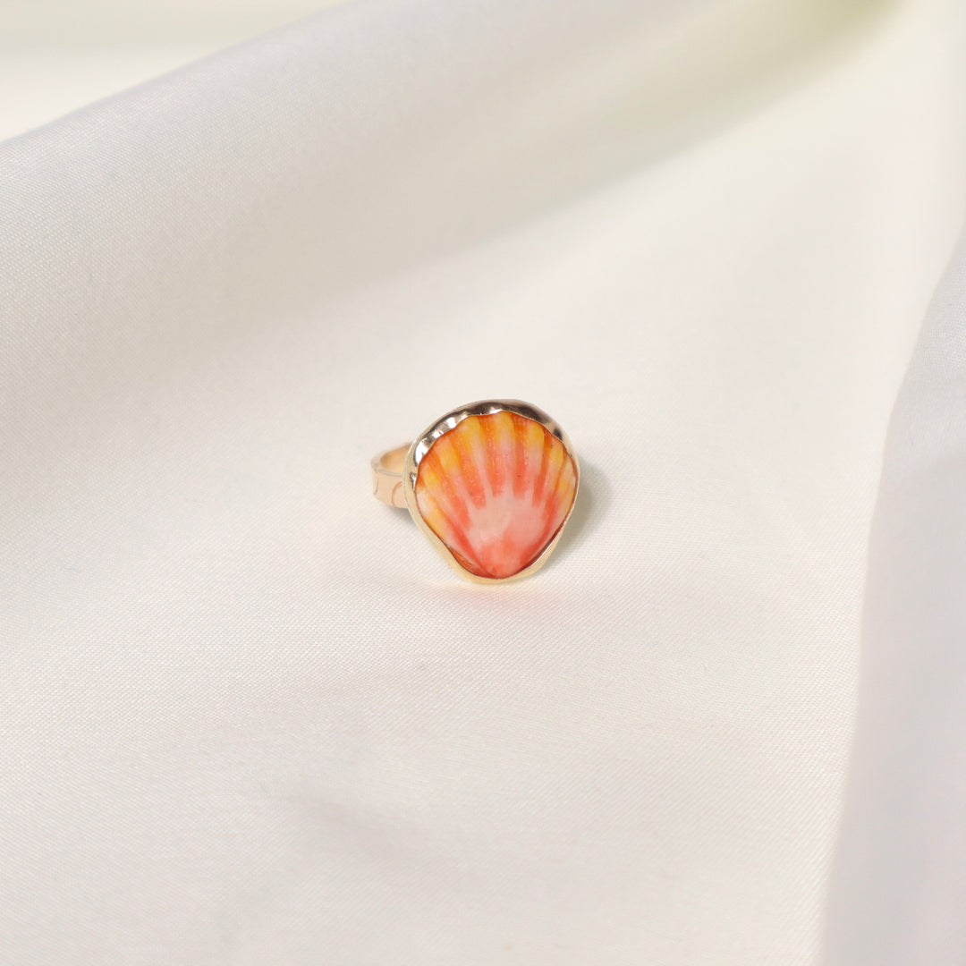 Sunrise Shell Plumeria Ring - Size 7