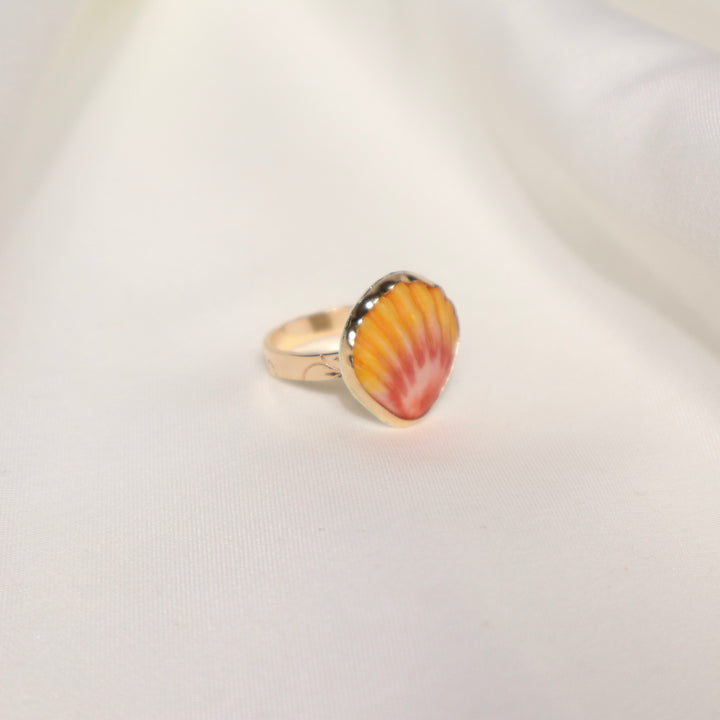 Sunrise Shell Plumeria Ring - Size 6