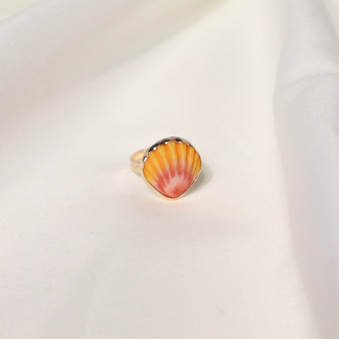 Sunrise Shell Plumeria Ring - Size 6