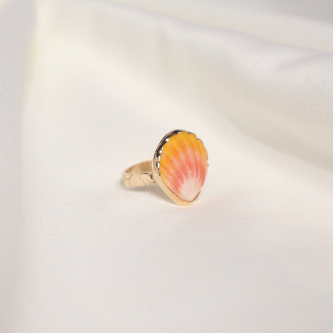 Sunrise Shell Plumeria Ring - Size 5
