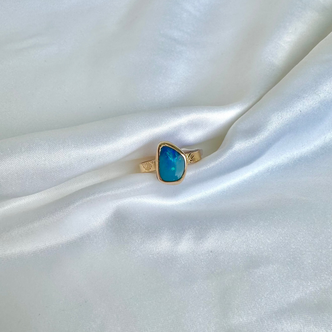 Australian Opal Doublet Ring 8 (Monstera)