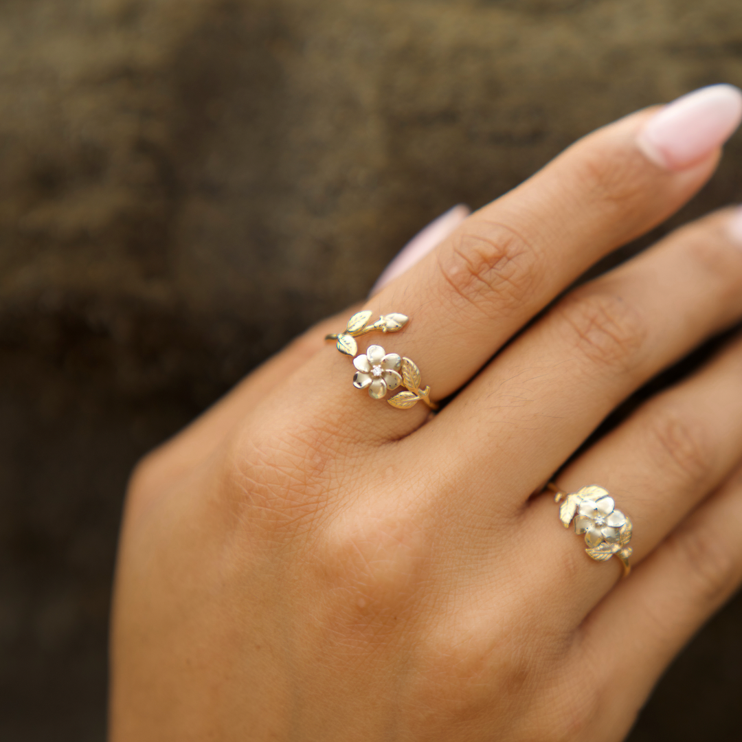 Gardenia Cuff Ring in 14k