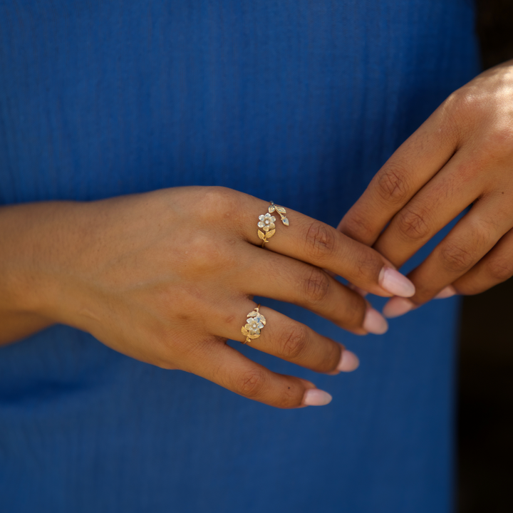 Gardenia Cuff Ring in 14k