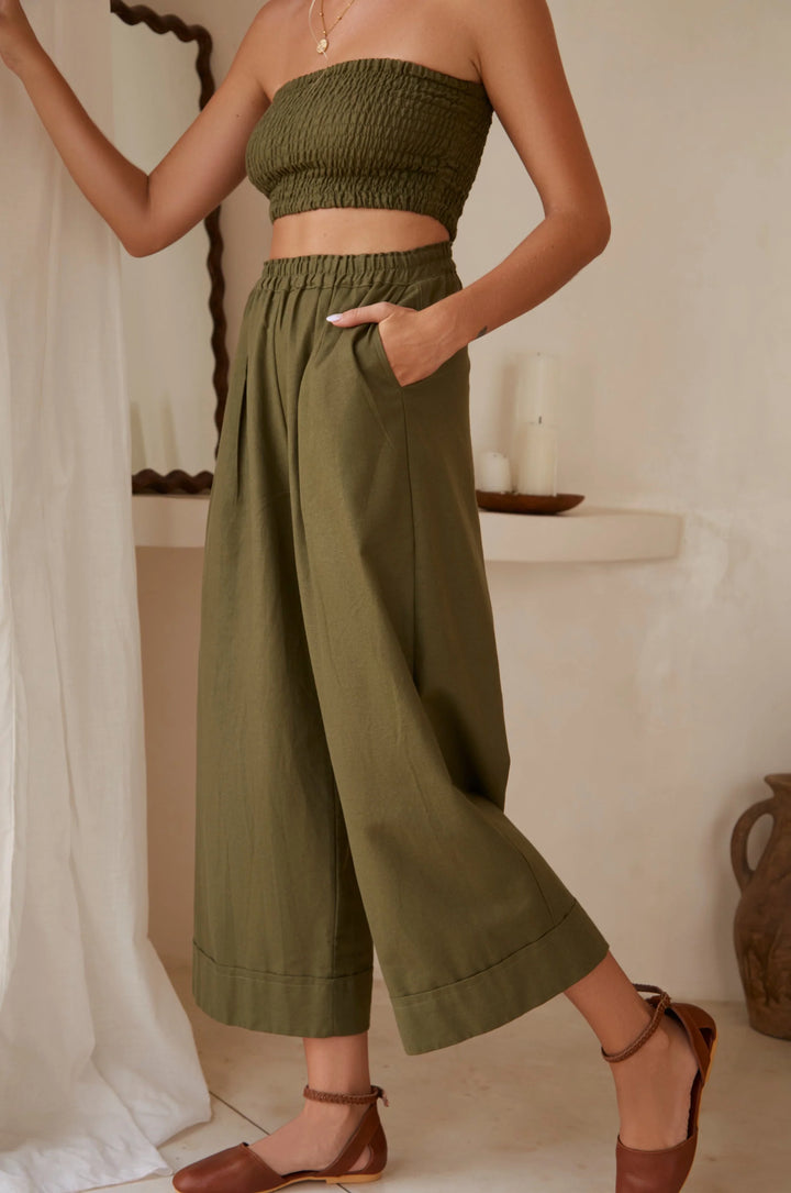 Delhi Linen Pants Olive Green - Bali Lane