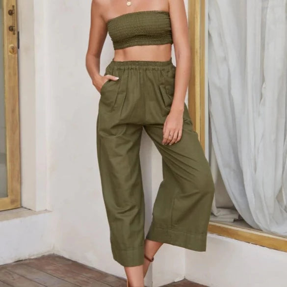 Delhi Linen Pants Olive Green - Bali Lane