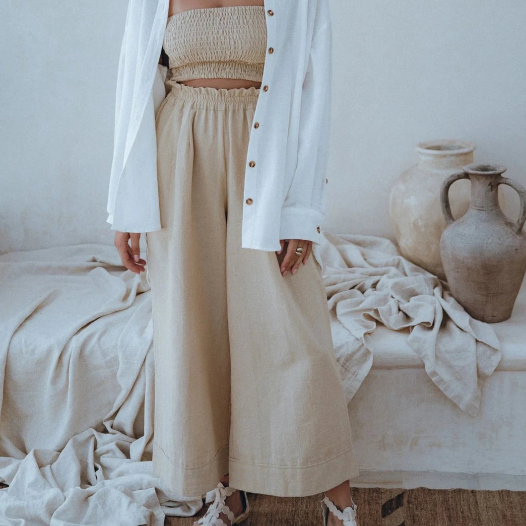 Delhi Linen Pants Beige - Bali Lane